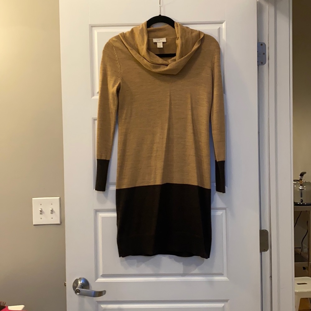Loft brown color block long sleeve work dress